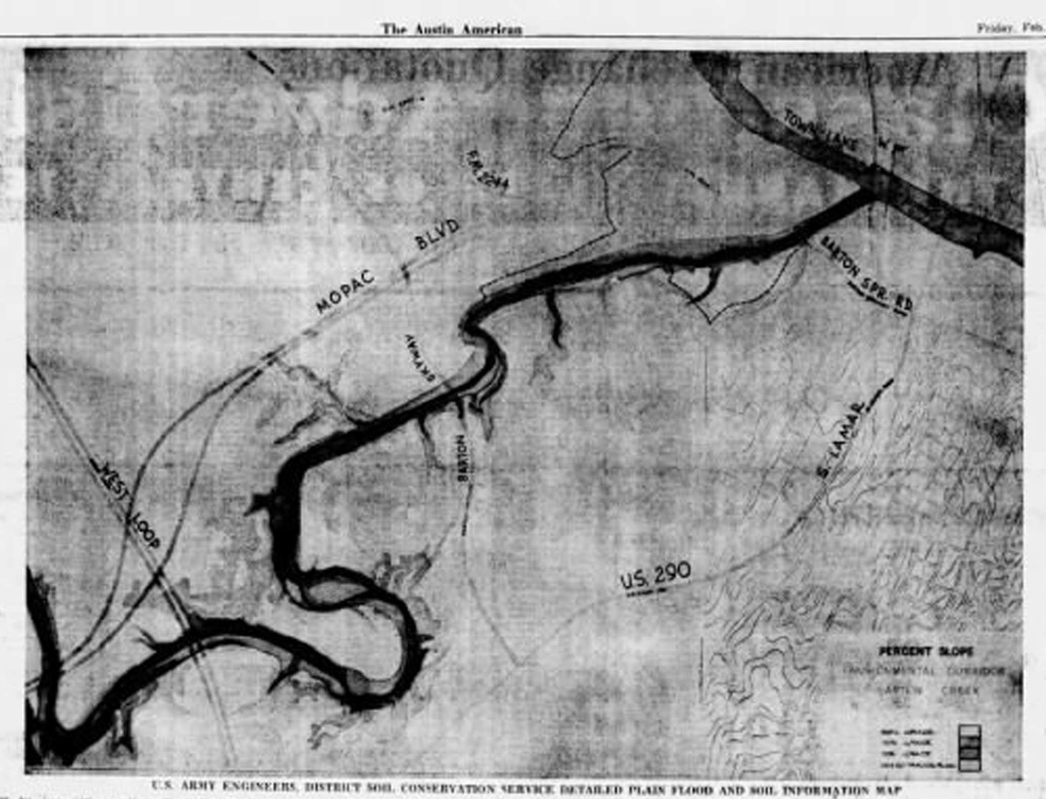 Detailed Flood Plain Map (Austin American-Statesman, February 6, 1970)